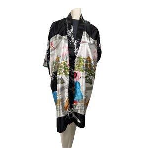 Kyoto Julin Co Kimono Robe Black & White Silk – Women's Vintage Japan